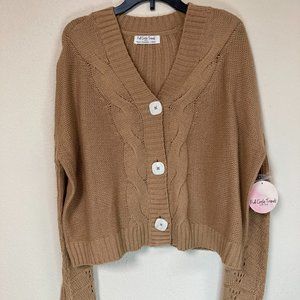 Full Circle Trends Sweater Set Size L or M Tan Acrylic 2 Piece Crop Button Front
